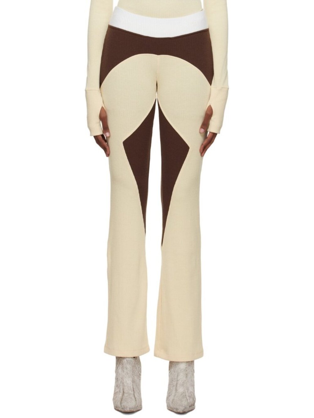NWT Kijun Yellow Brown Mosaic Lounge Ribbed Pants-sz Small